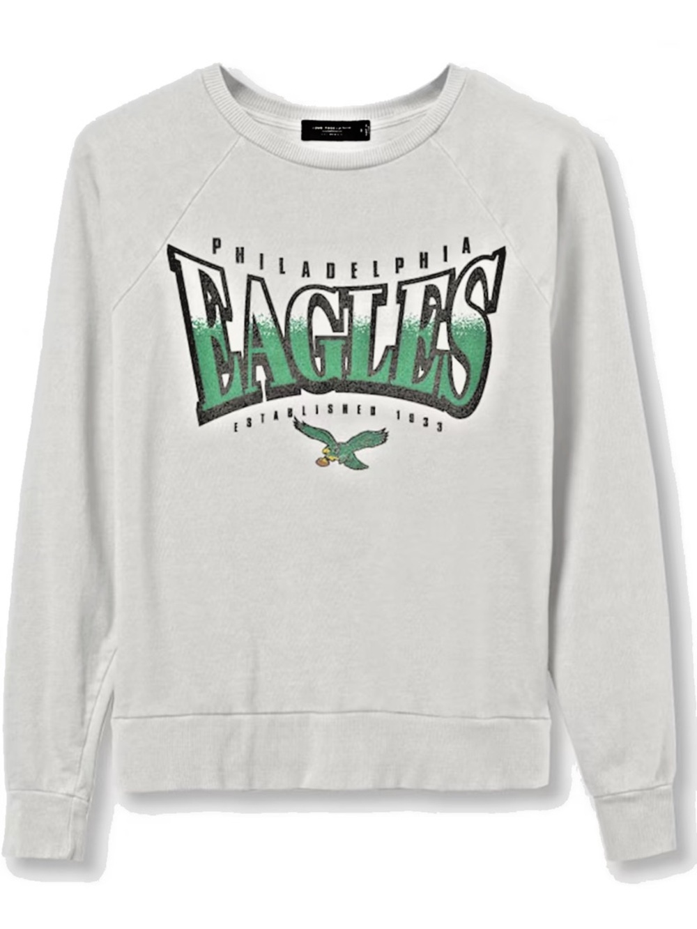 NWT Philadelphia Eagles NFL Junk Food Women's White Raglan Crew Sweatshirt